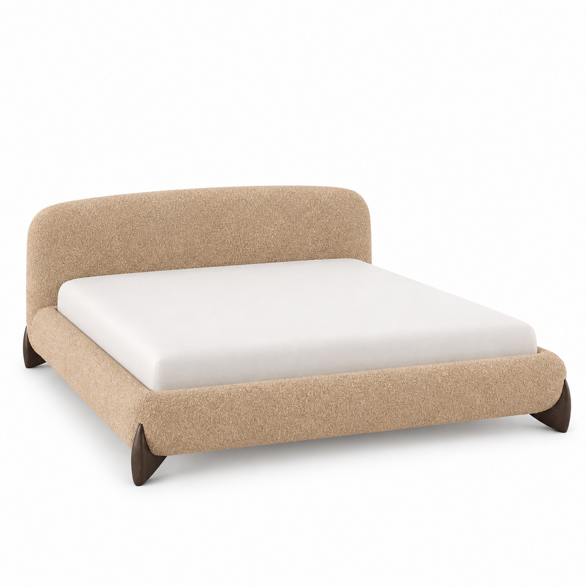 Avena Bouclé Bed - Curved Upholstered Platform Bed