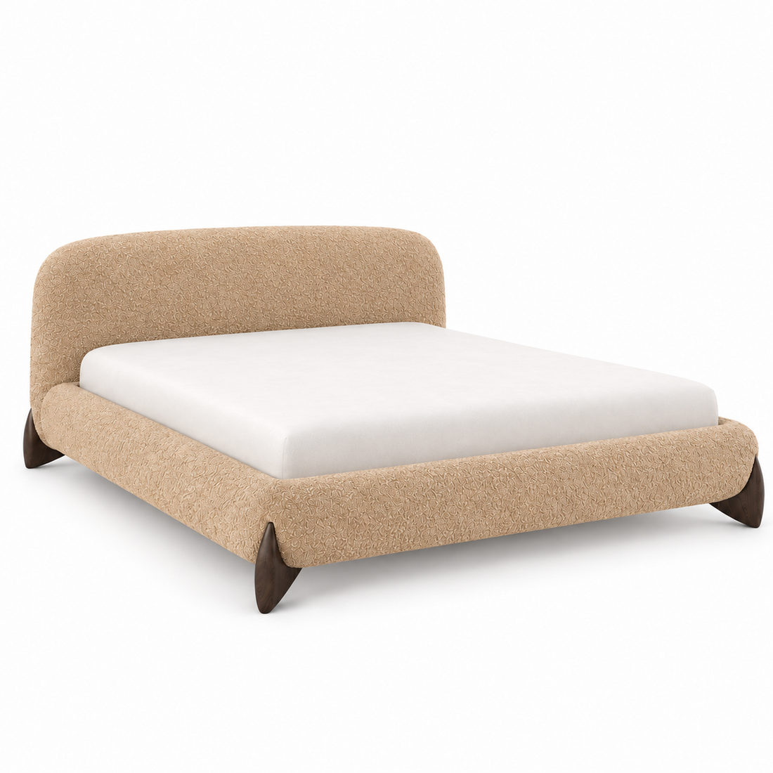 Avena Bouclé Bed - Curved Upholstered Platform Bed
