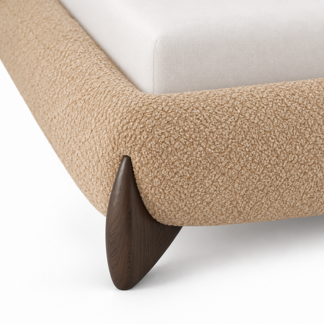 Avena Bouclé Bed - Curved Upholstered Platform Bed