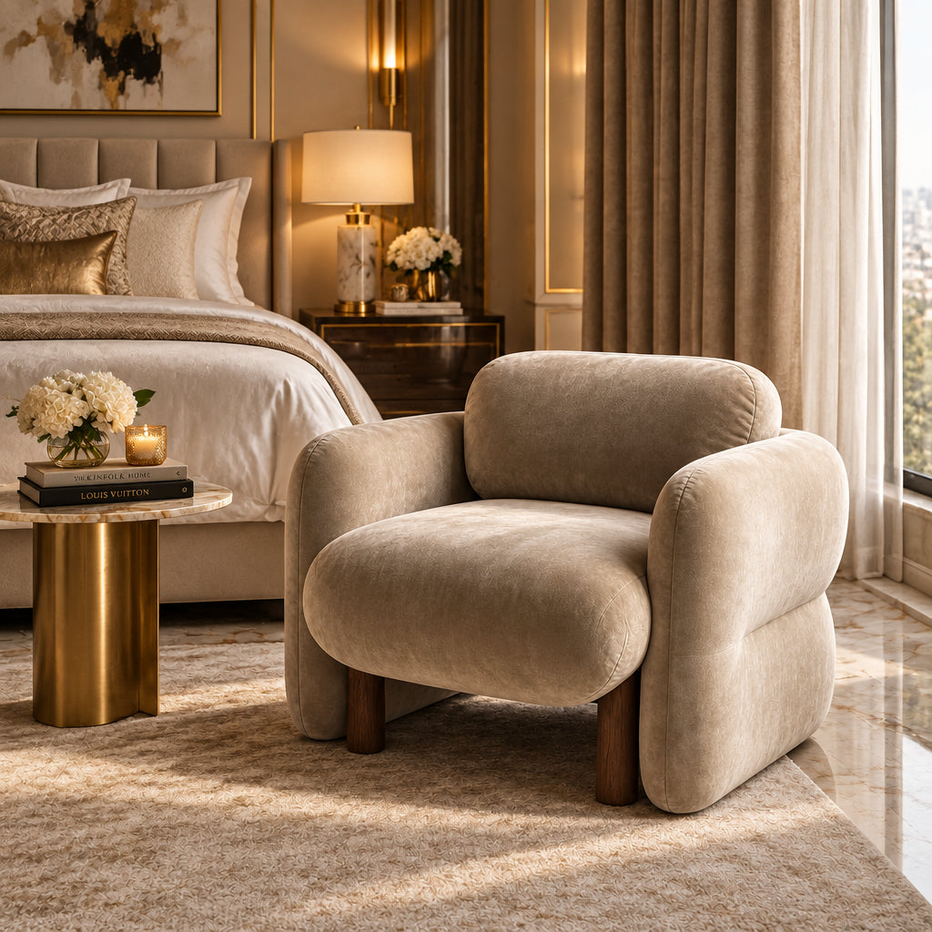 Soleil Rounded Velvet Arm Chair