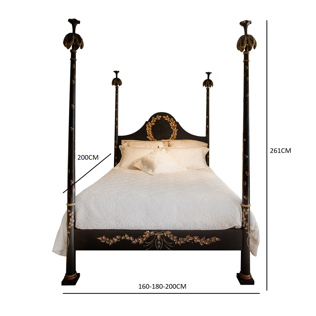 Aurel Bed - Black & Gold Four-Poster Bed