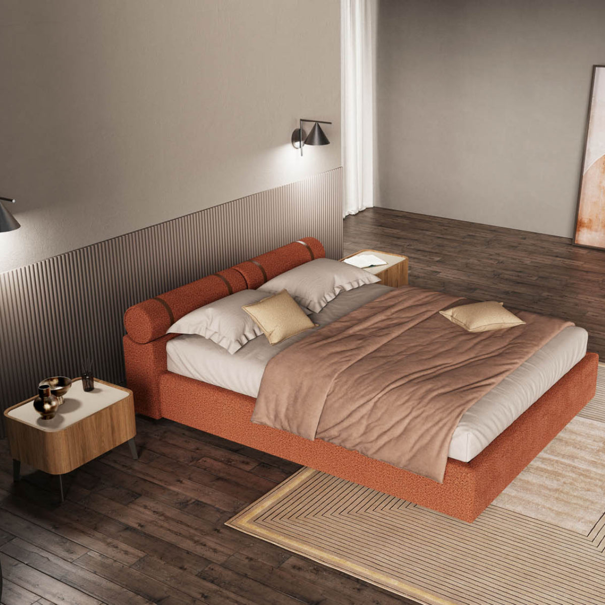 Aro Bed - Bolster Headboard Upholstered Bed
