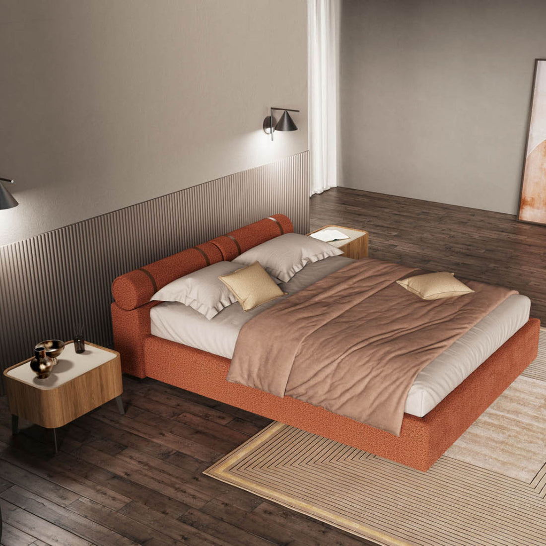 Aro Bed - Bolster Headboard Upholstered Bed