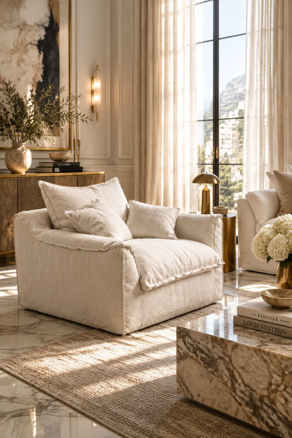 Avelis Oversized Washed Linen Armchair