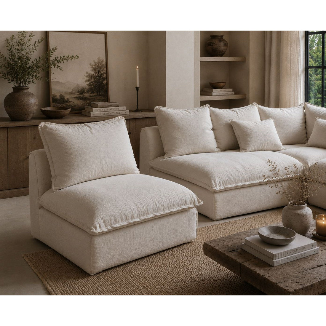 Selven Armless Bouclé Lounge Chair