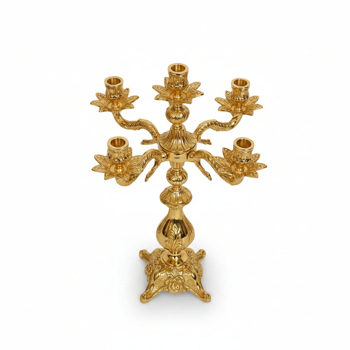 Baroque Brass 5-Arm Candelabra with Dragon Serpent Arms & Acanthus Base