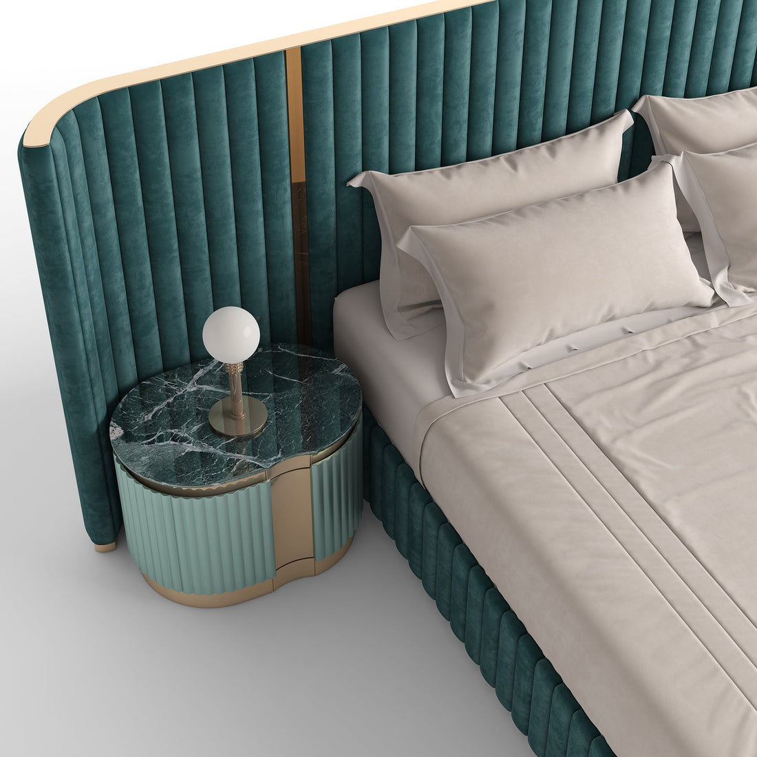 Neris Bed - Wide Channel Upholstered Bed