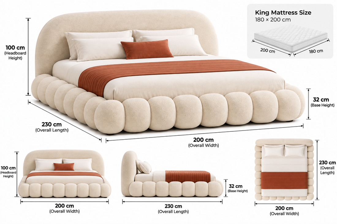 Mirea Bouclé Bed - Sculptural Upholstered Platform Bed