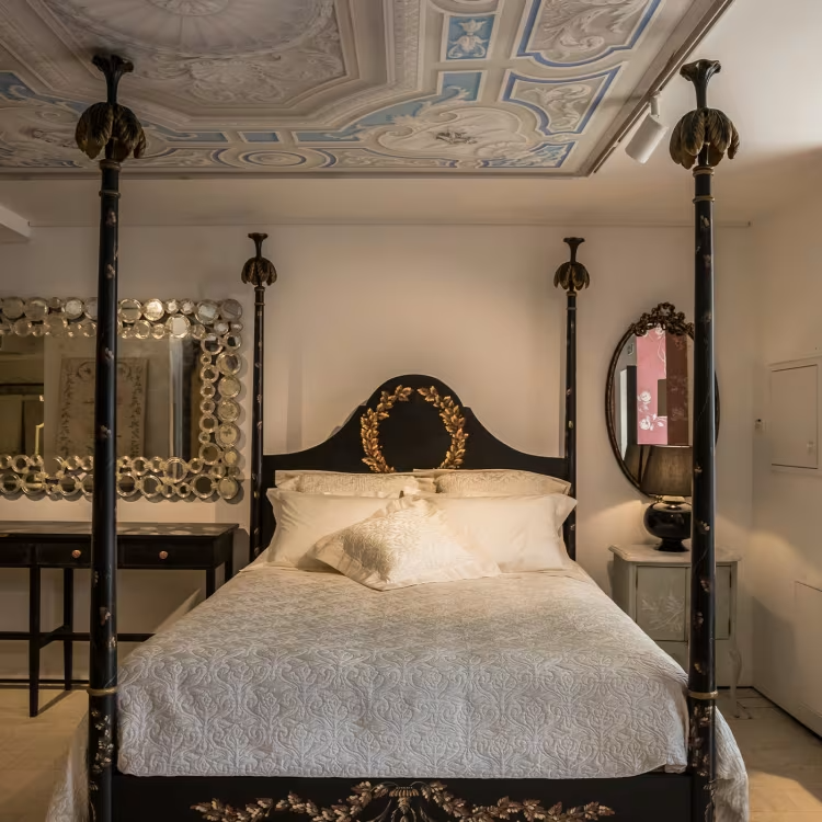 Aurel Bed - Black & Gold Four-Poster Bed