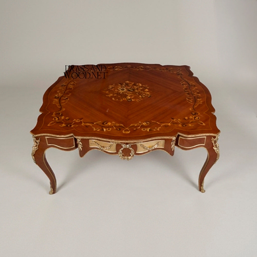 Orvienne Square Marquetry Coffee Table with Brass Details