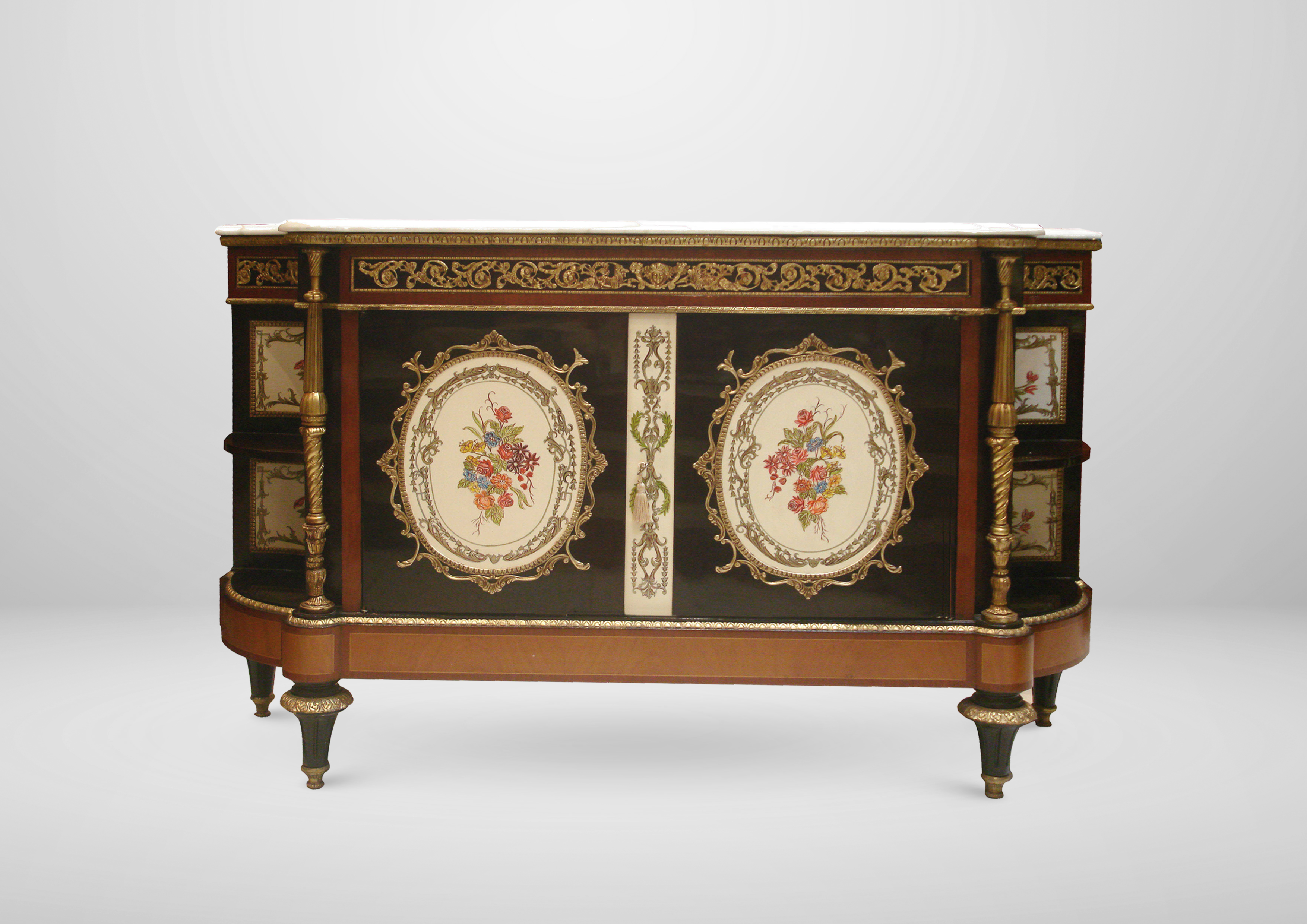Louis XVI-Style Floral Marquetry Credenza