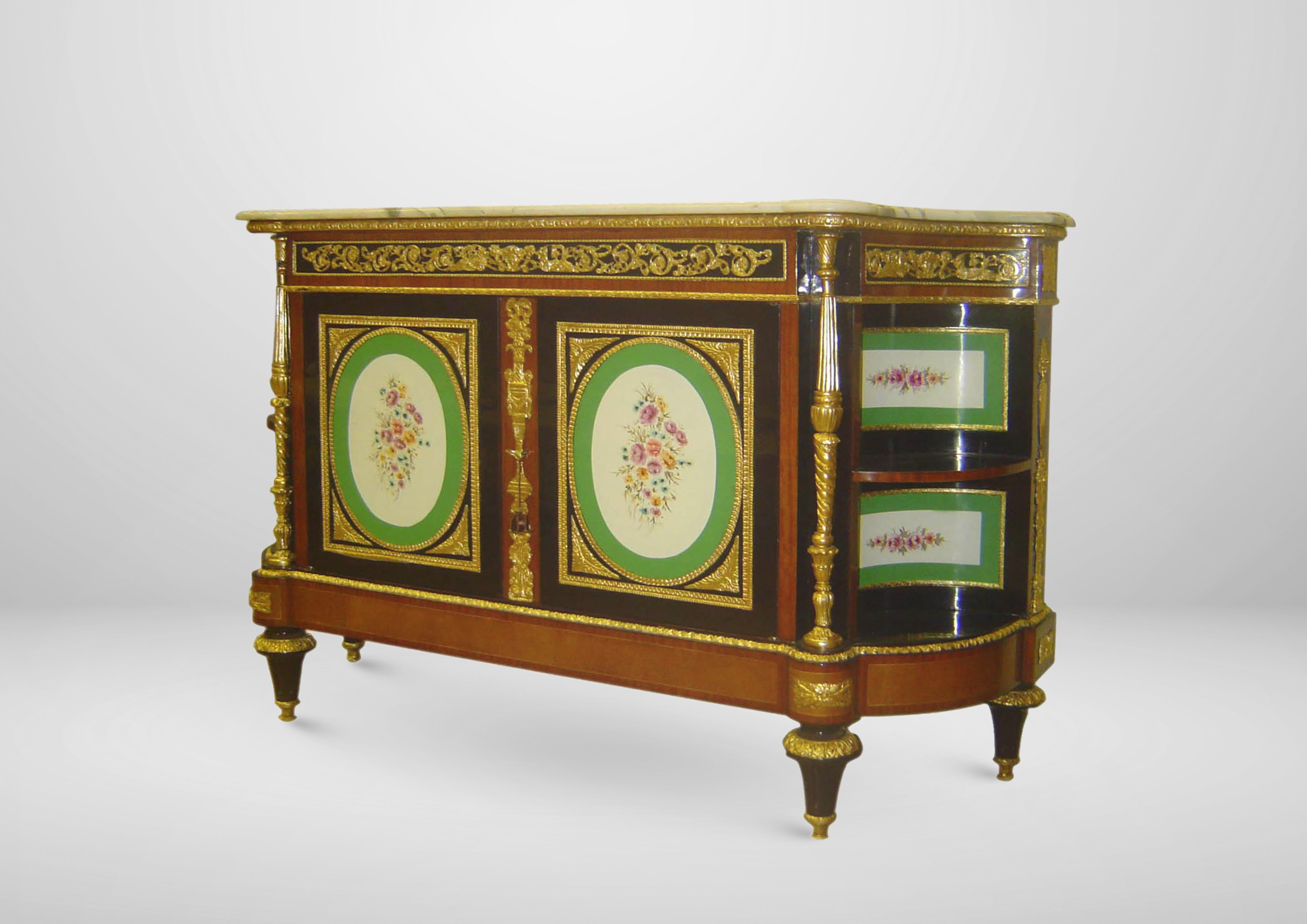 Louis XVI-Style Floral Marquetry Credenza