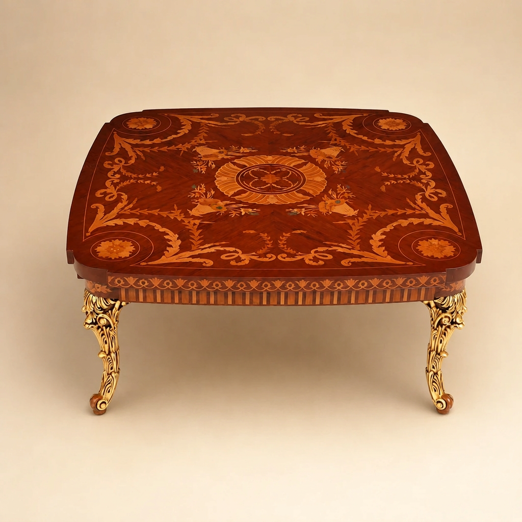 Ravelle – Brass Legs & Marquetry Coffee Table