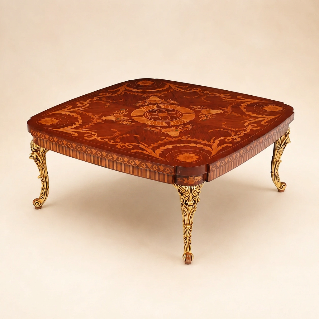 Ravelle – Brass Legs & Marquetry Coffee Table