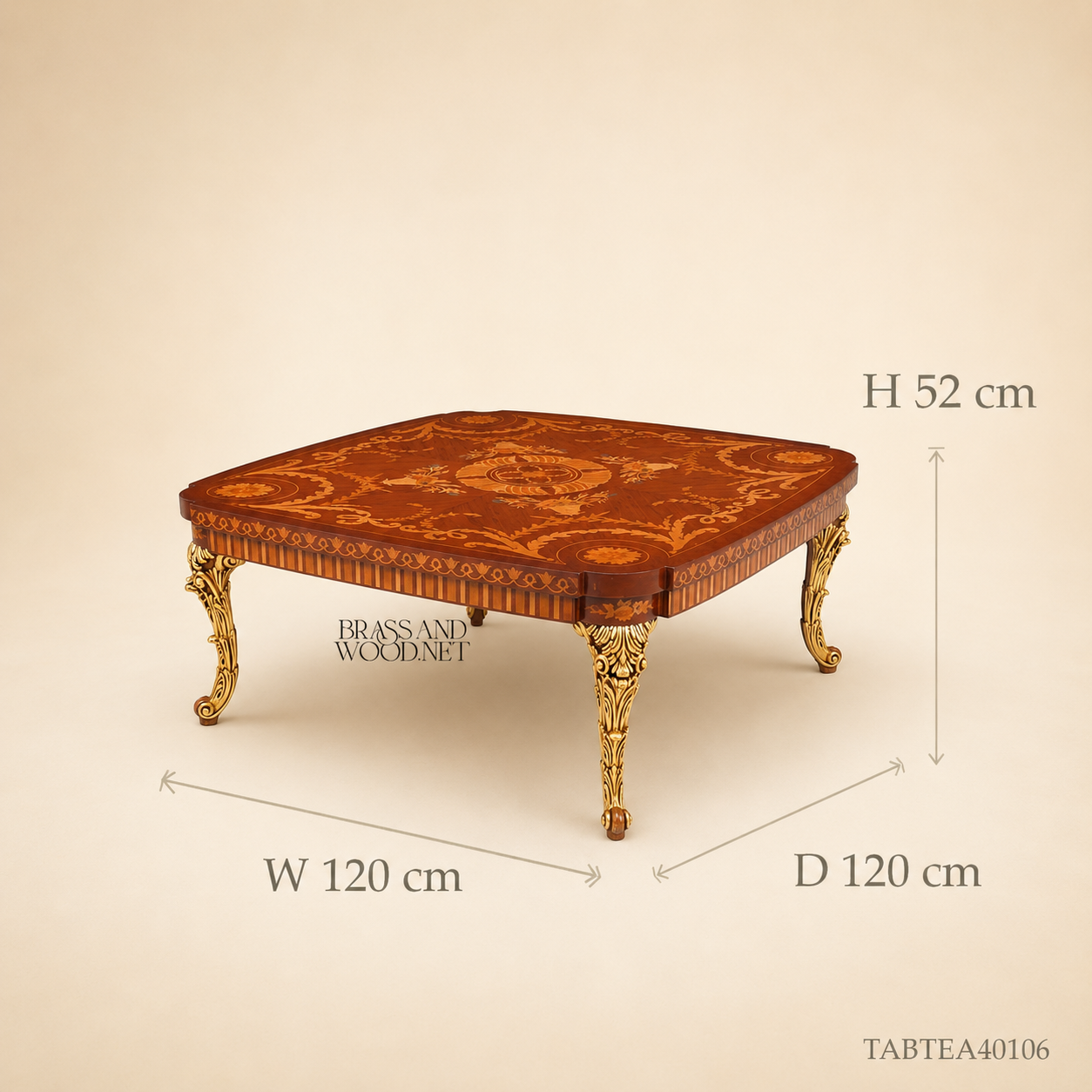 Ravelle – Brass Legs & Marquetry Coffee Table