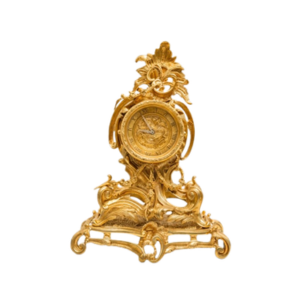 Louis XV Rococo Mantel Clock Garniture with Five-Arm Candelabra — Heavily Carved Scrollwork
