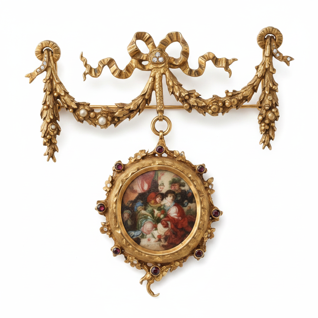Rococo Double Medallion Hanging Wall Décor with Floral Prints & Bow Garland