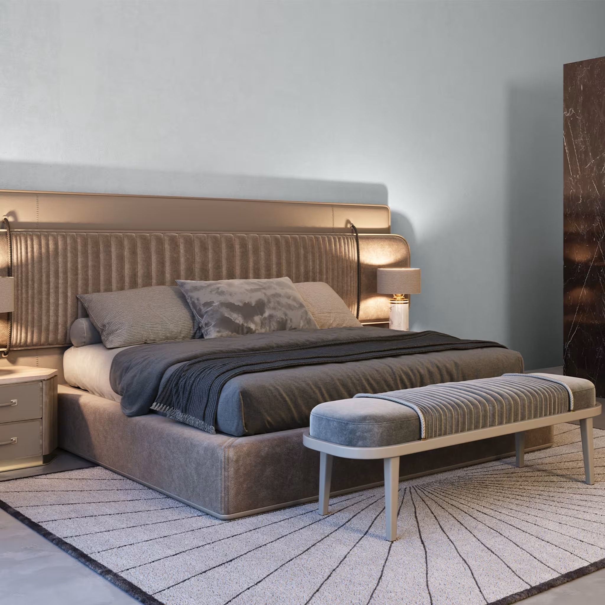 Tavia Bed - Layered Channel Upholstered Bed