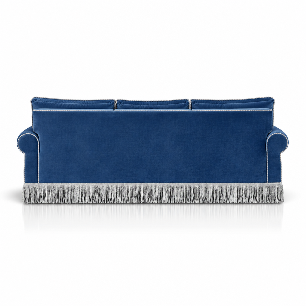 AI-inferred back view of blue sofa