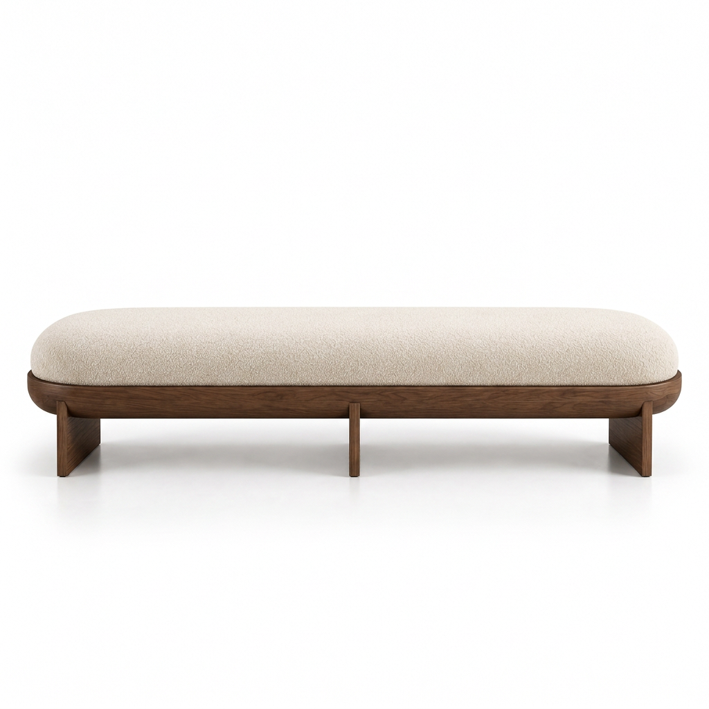 Alma bench, straight-on front view on a white background
