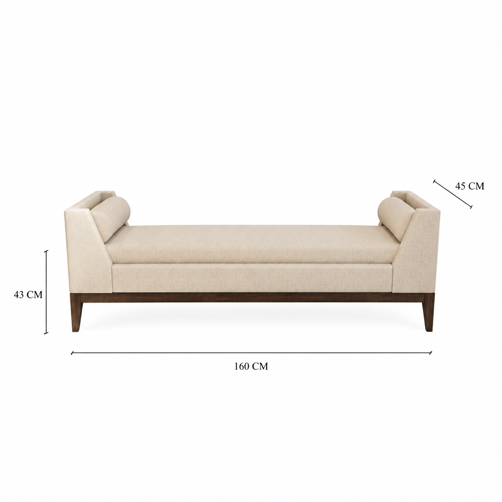 Aveline bench with the original 160 cm, 45 cm and 43 cm measurement markers