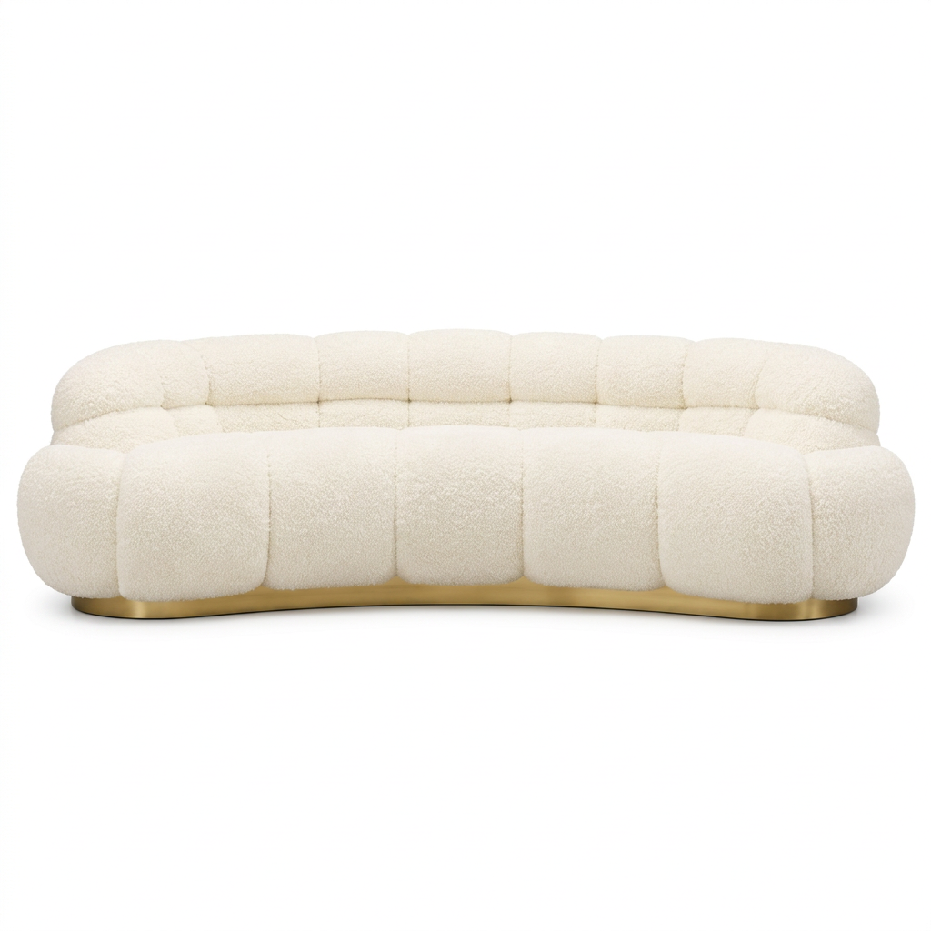 Aveline curved sofa, straight-on front view on a white background