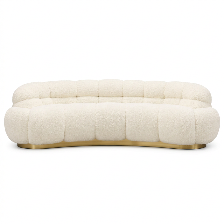 Aveline curved sofa, straight-on front view on a white background
