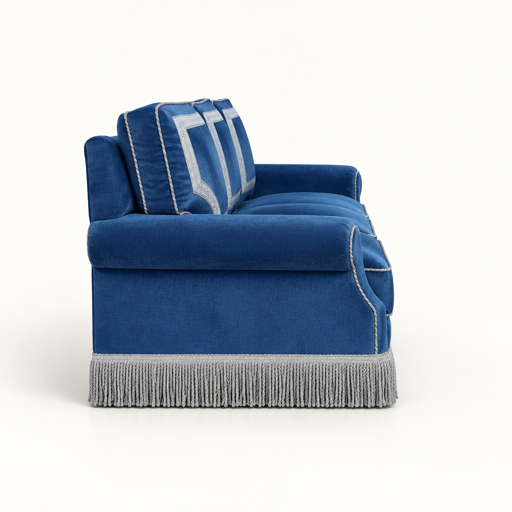 Blue sofa side view