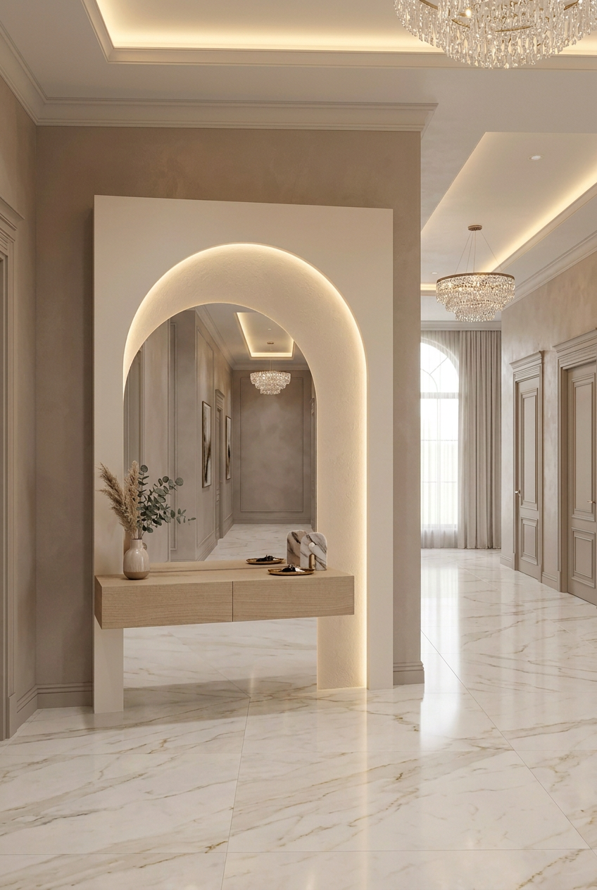 Camden Arched Entryway Console with Mirror & LED Lighting