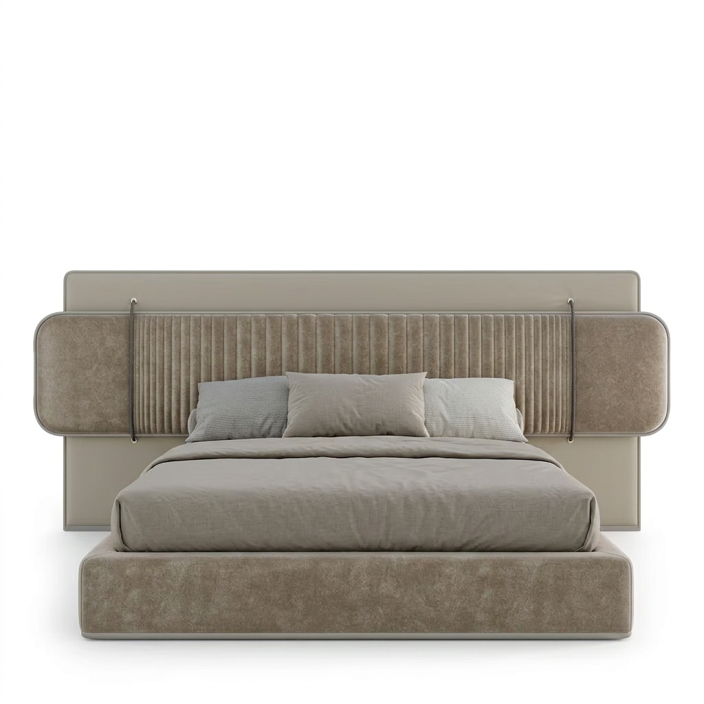 Celia channel-upholstered bed, front view on a white background