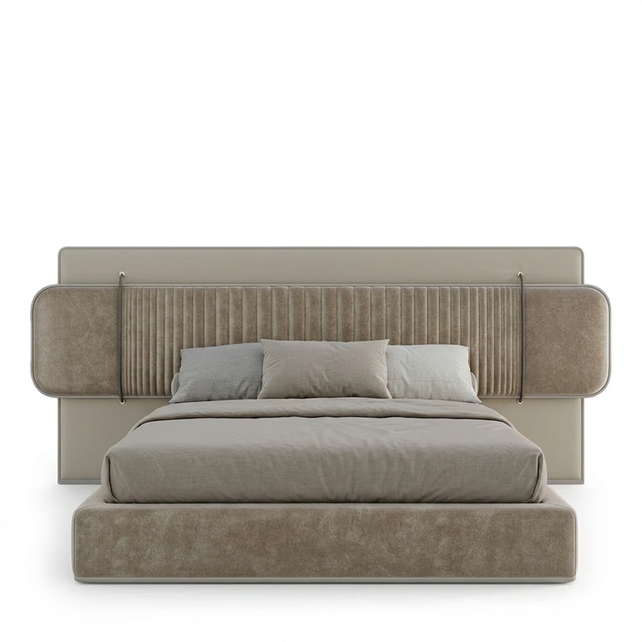 Celia channel-upholstered bed, front view on a white background