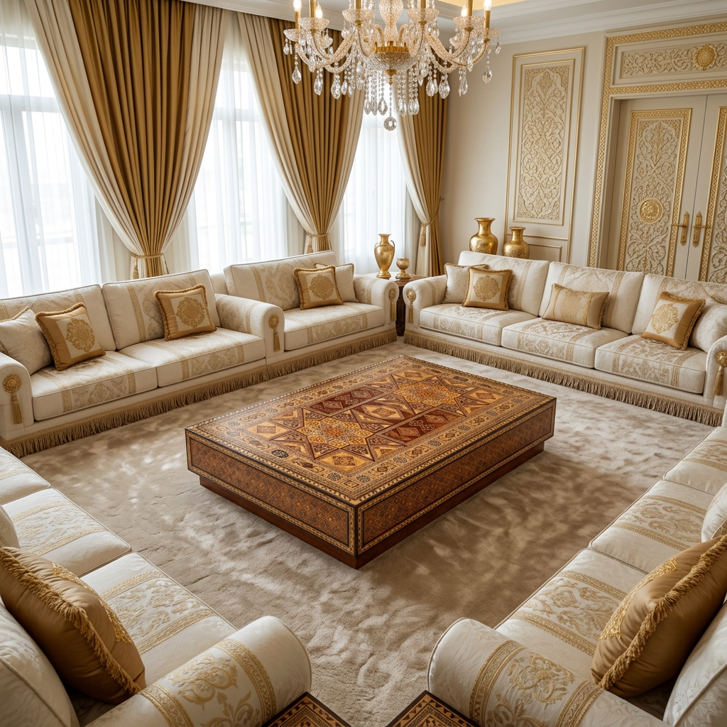Damascene table in luxury majlis