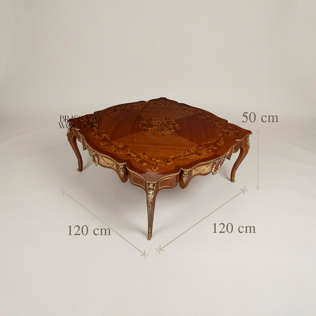 Orvienne Square Marquetry Coffee Table with Brass Details