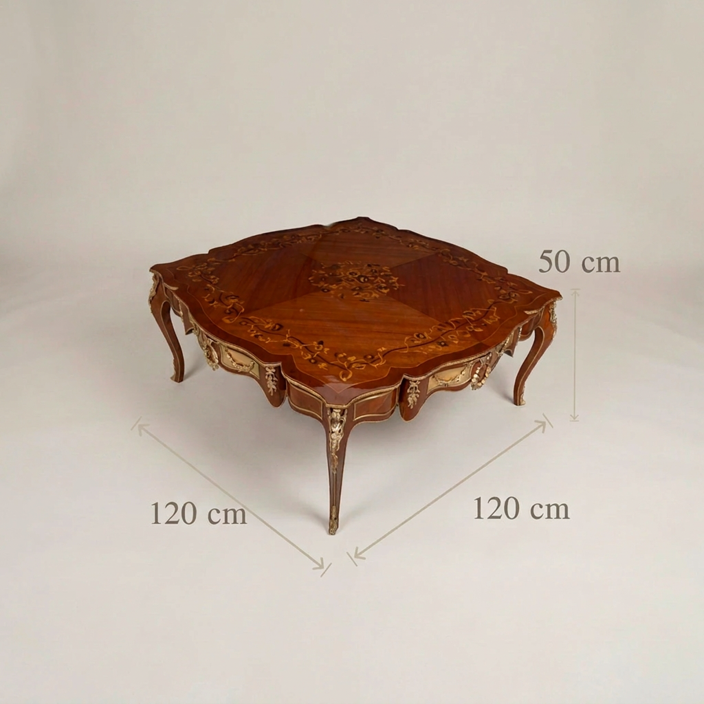 Orvienne Square Marquetry Coffee Table with Brass Details