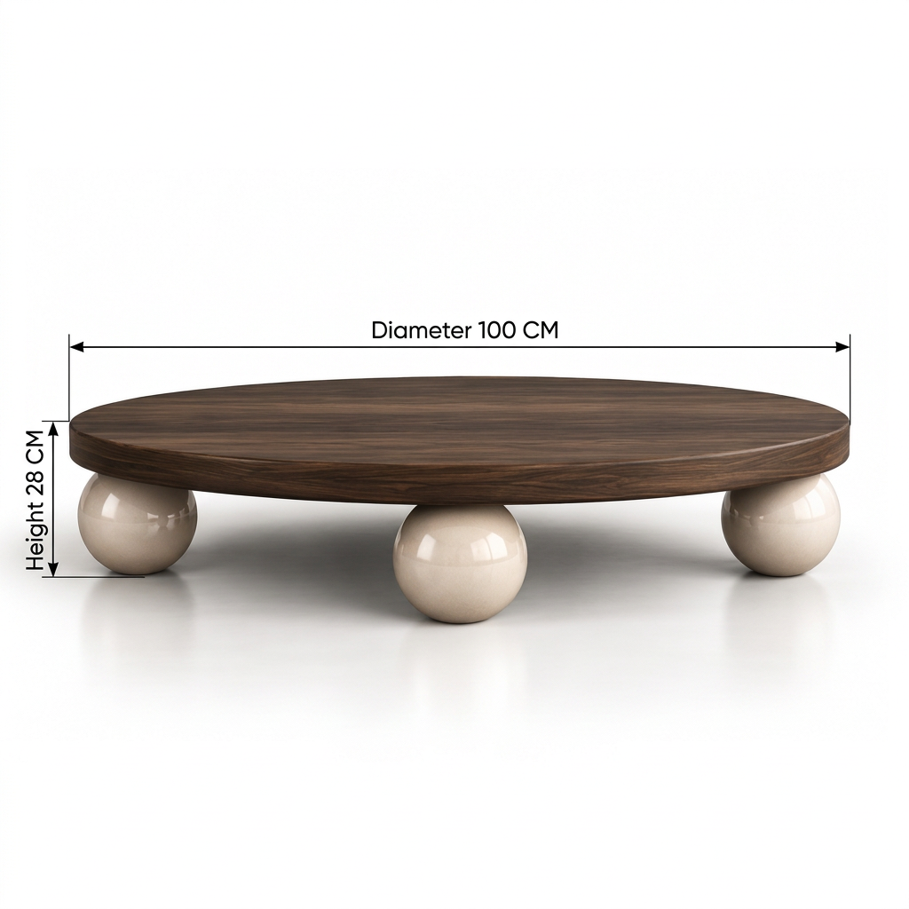 Doro coffee table dimensions, 100 cm diameter and 28 cm height