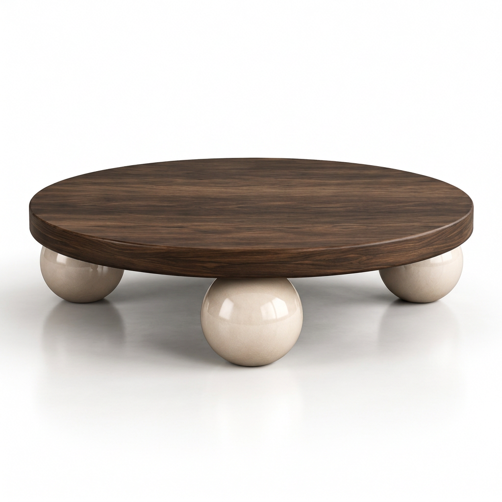 Doro round coffee table, side-angle view on white