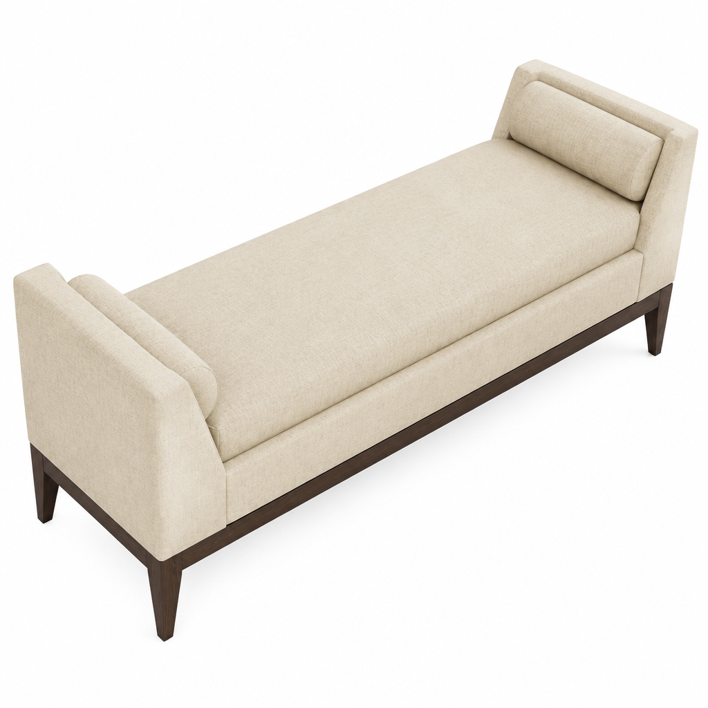 Elevated top view of the Aveline bench and bolster cushions