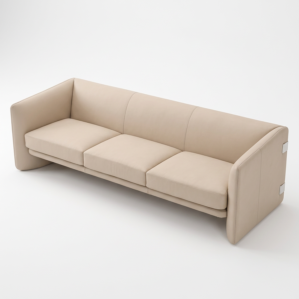 Elevated view of the Neris three-seater’s cushions and curved sides