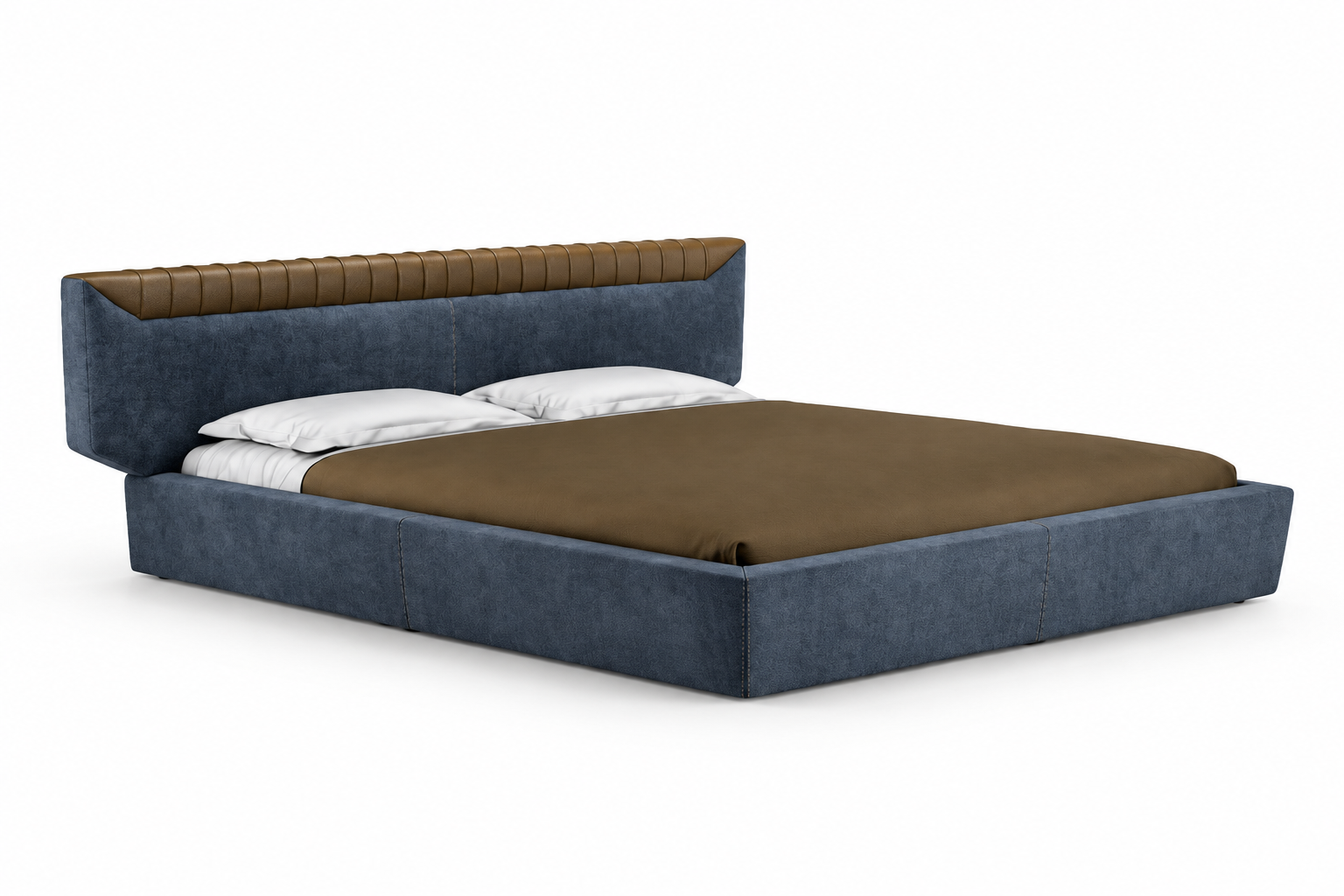 Libra navy-blue and brown leather bed on a white background