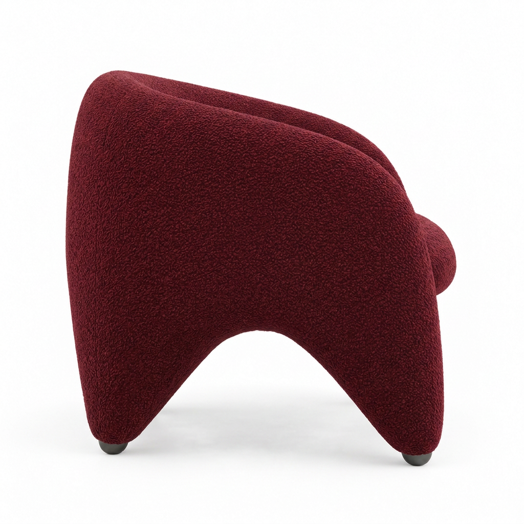 Faye burgundy bouclé tub armchair left side on white