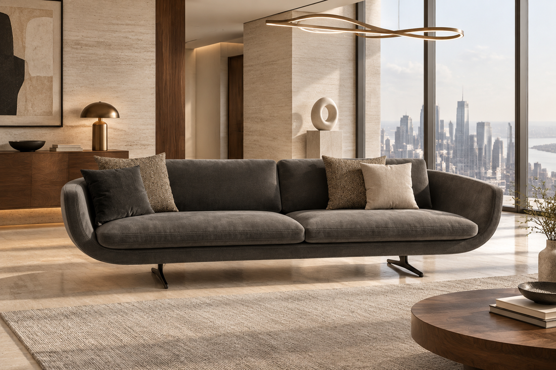 Arden dark gray sofa in a luxury modern living room