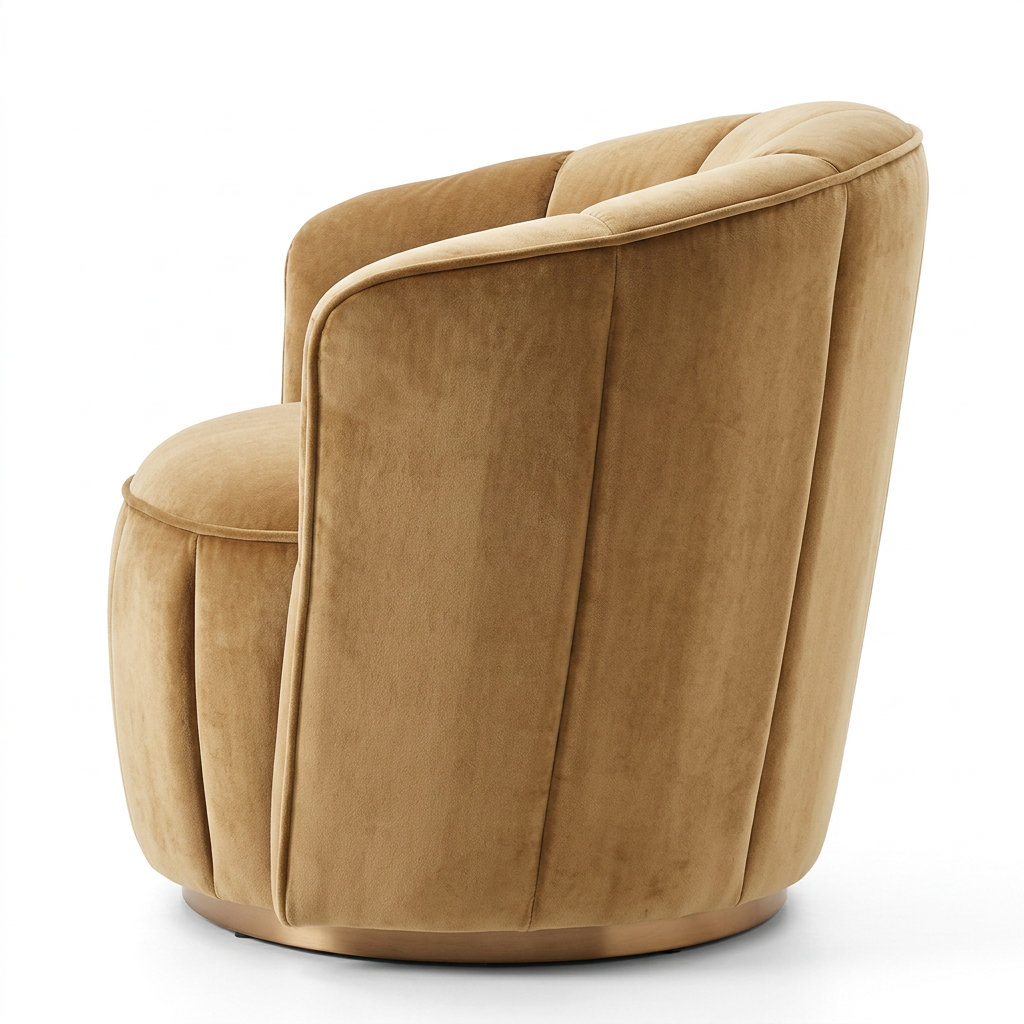 AI-reconstructed right-side view of Tavelle mustard armchair
