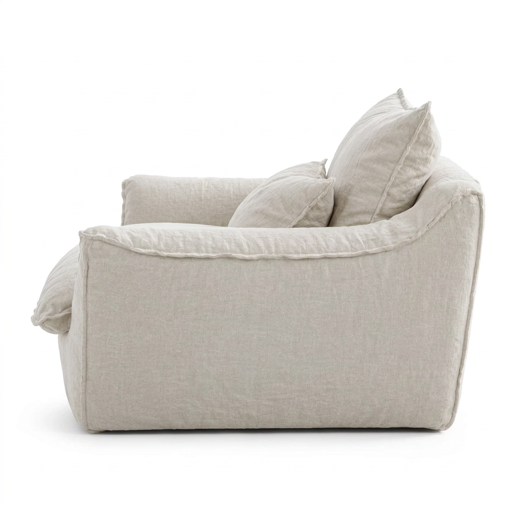 Avelis ivory washed linen armchair right side
