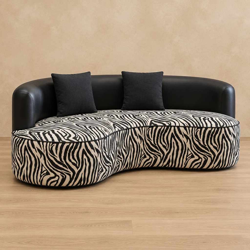 Zevan zebra-pattern sofa front view