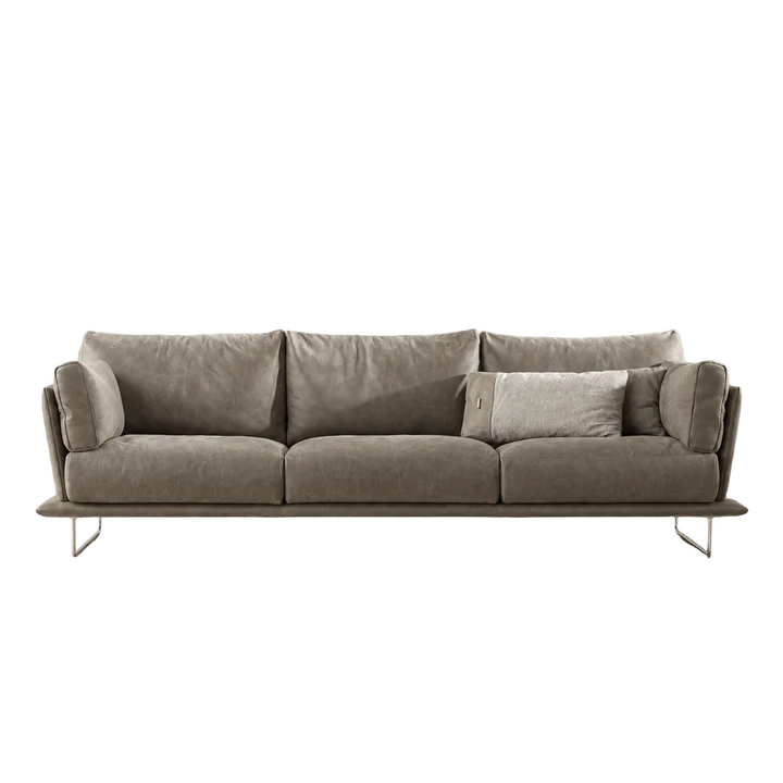 Torin gray leather three-seater sofa front view