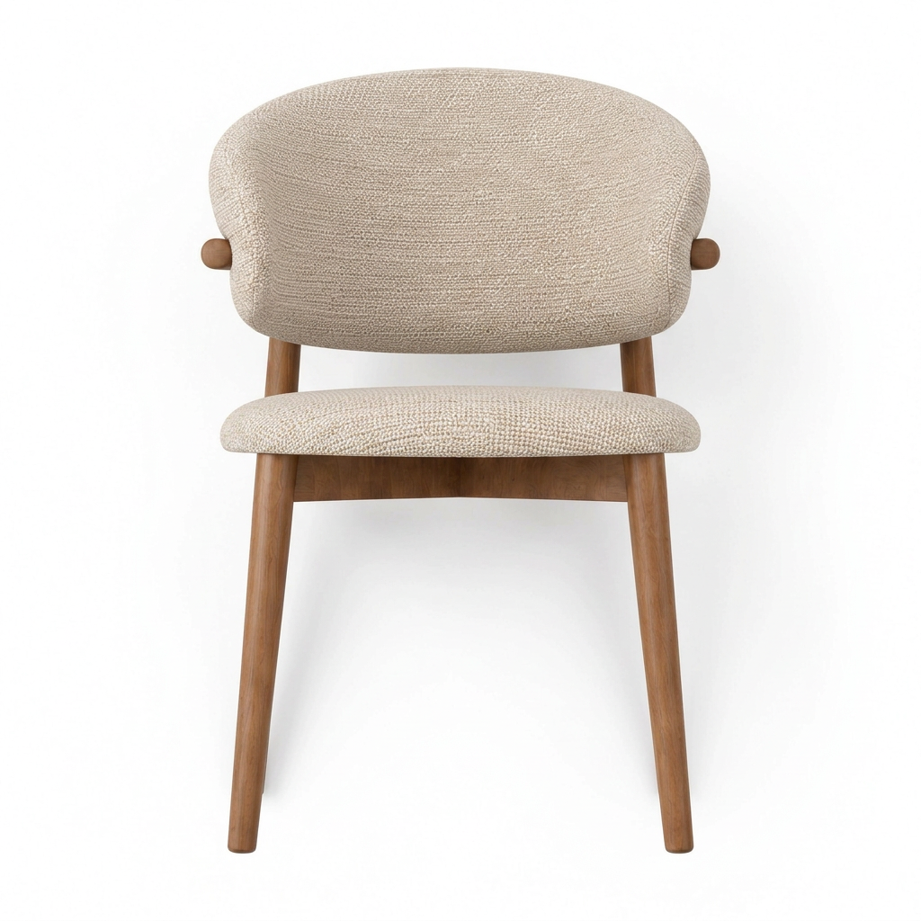 Avielle beige linen and walnut dining chair, overhead top view