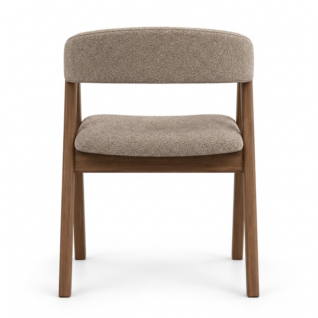 Arvella taupe boucle and walnut dining chair, back view