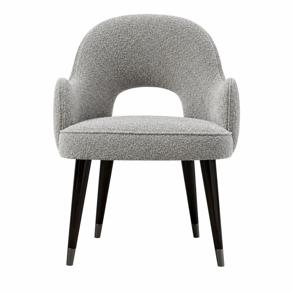 Arlo armchair light gray bouclé illustrative upholstery concept