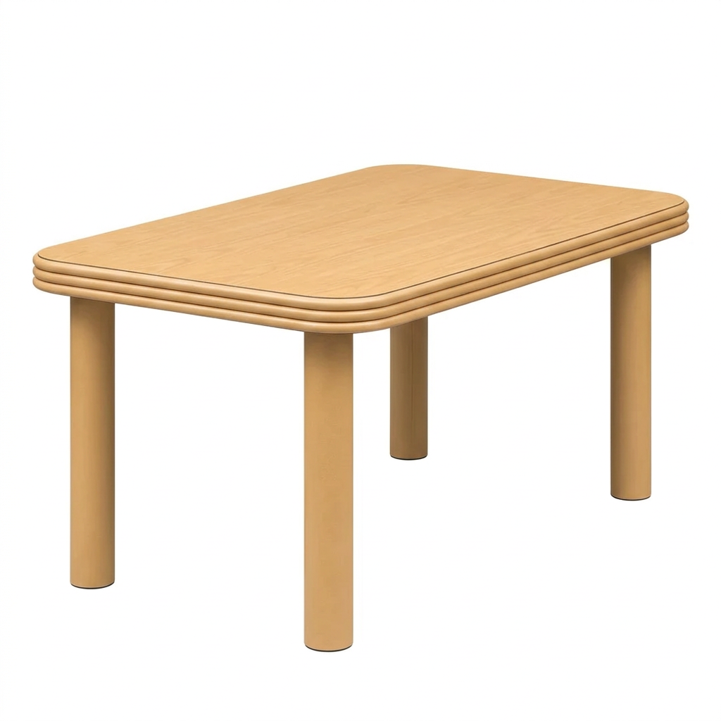 Maren wood dining table elevated end view