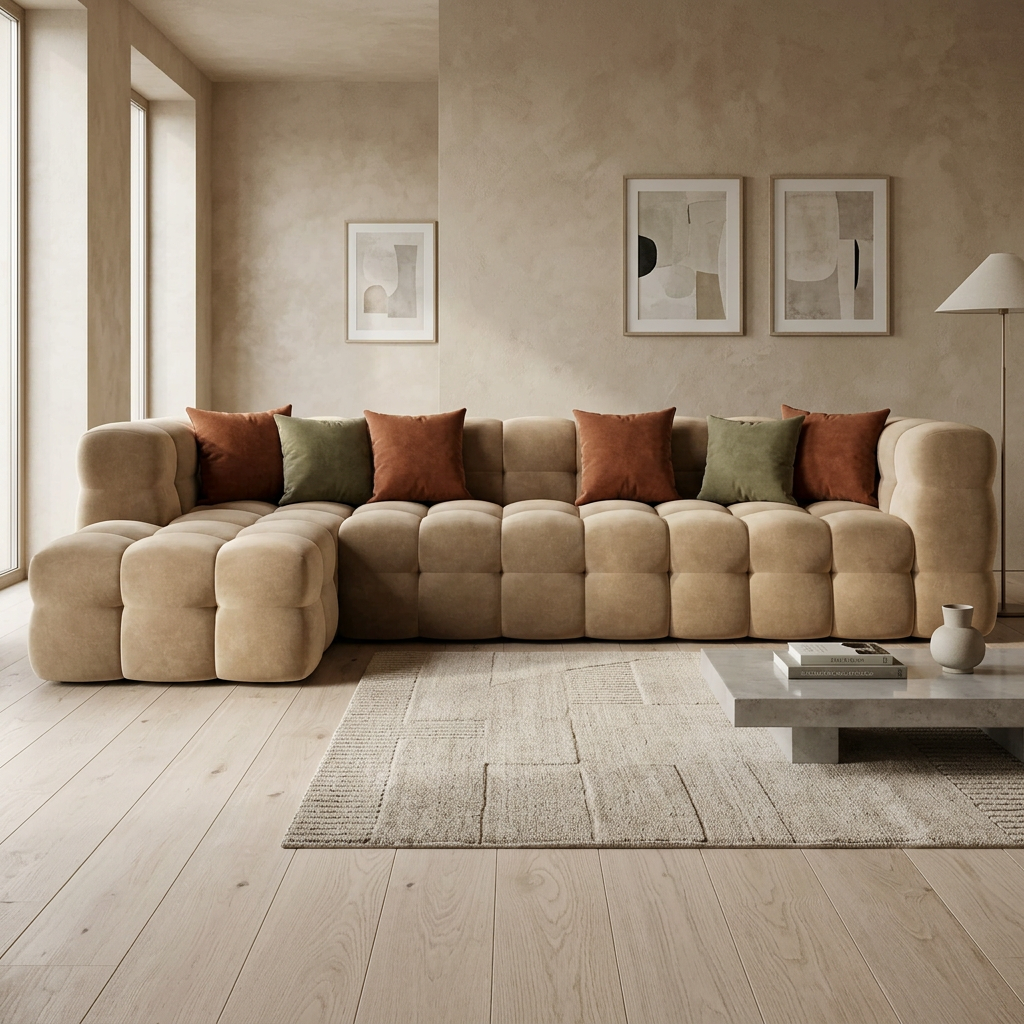 Mira beige sofa in a living room